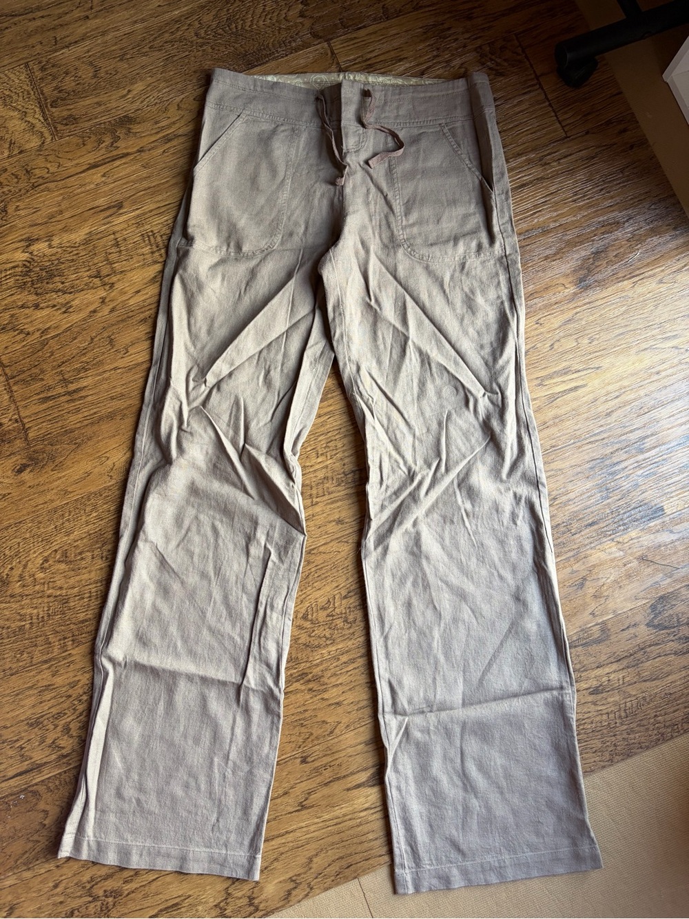 Love Tree Beige Straight-Leg Drawstring linen Vicose blend Pants medium